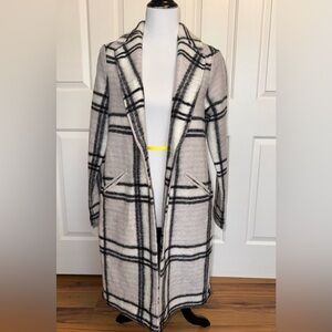 Rachel Zoe Plaid Longline Cardigan Coatigan Wool Blend Open Front Jacket